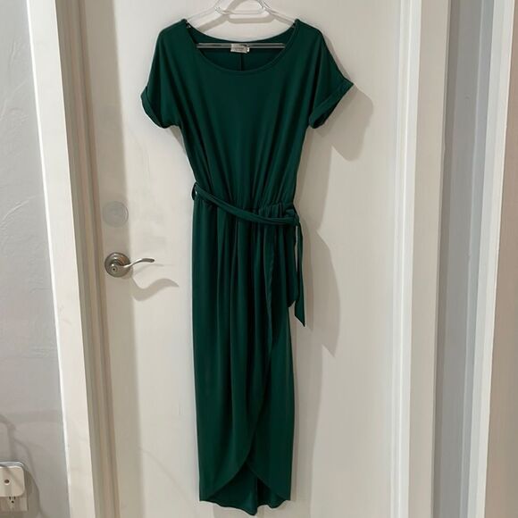 QEAREL Green midi dress cap sleeve shirtdress Small - Picture 2 of 6